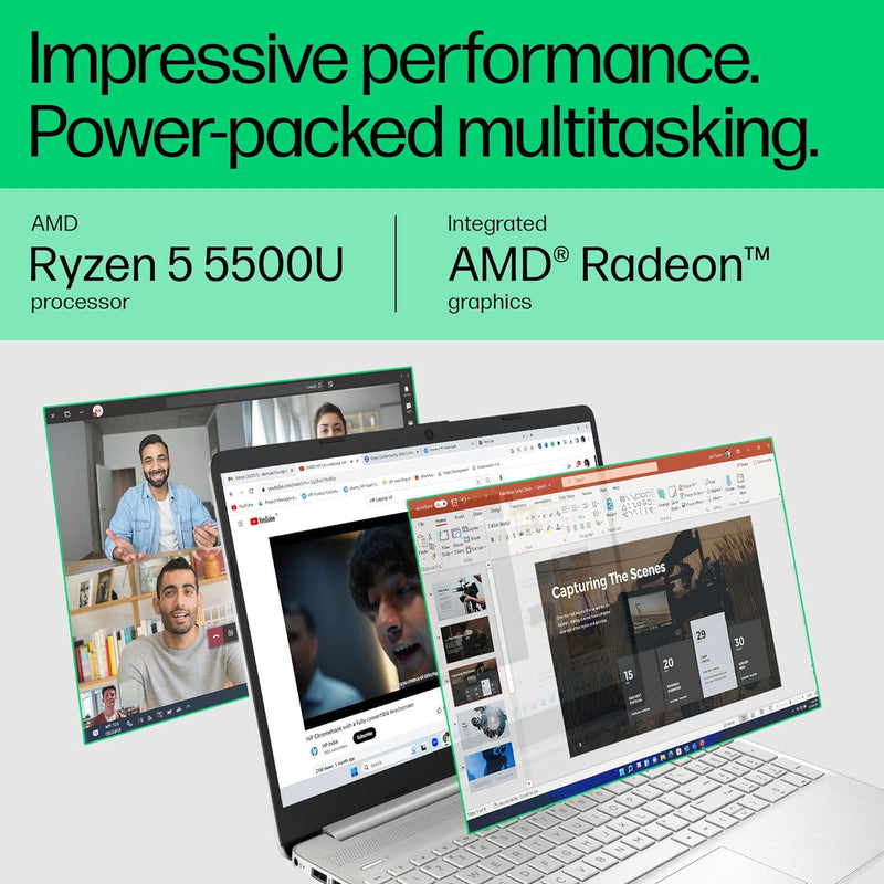 HP Laptop 15s, AMD Ryzen 5 5500U, 15.6-inch (39.6 cm), FHD, 8GB DDR4, 512GB SSD, AMD Radeon Graphics, Thin & Light, Dual Speakers (Win 11, MSO 2021, Silver, 1.69 kg), eq2223AU