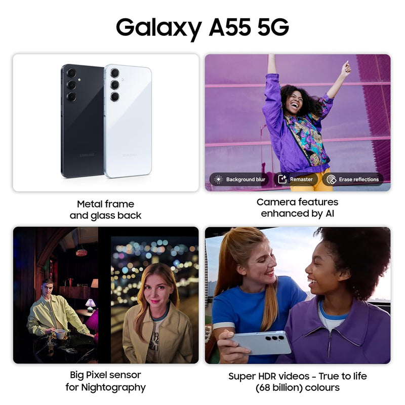 Samsung Galaxy A55 5G 8GB RAM, 128GB Storage, Awesome Navy (SM-A556EZKZINS)
