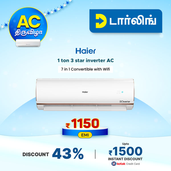 Haier Clean Cool 7 in 1 Convertible 1 Ton 3 Star Triple Inverter Split AC with Antimicrobial Protection