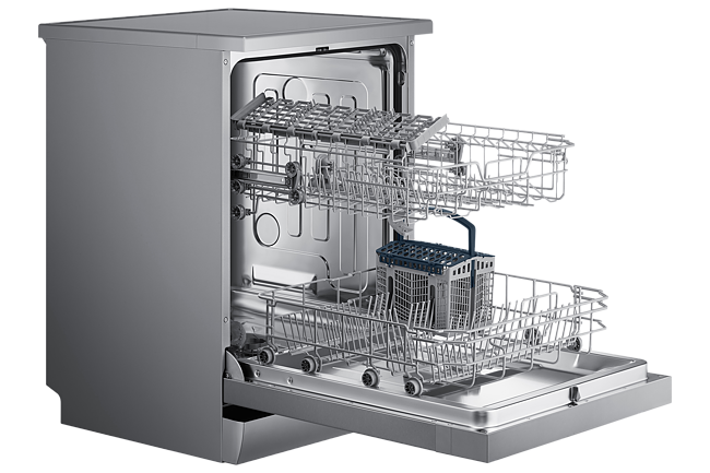 SAMSUNG 13 Place Setting Freestanding Dishwasher with Intensive Wash ( Ice blue, Stainless Steel Tub, Hygiene Clean, Height Adjustable Rack, DW60M5043FS-TL )