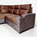 Darling Melbourne CI Corner Sofa 2+2+1+C, Grey & Brown Velvet Fabric