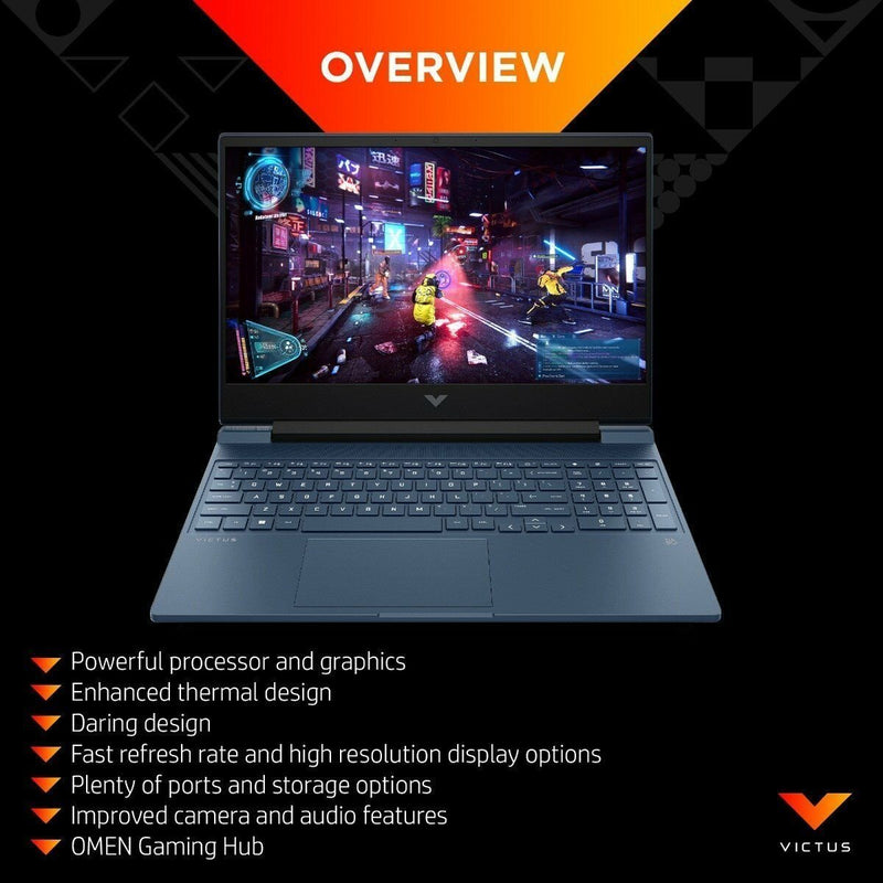 HP Victus Gaming Laptop 12th Gen Intel Core i5-12450H, 39.6 cm (15.6inch) FHD (1920 x 1080), 250 nits (16GB, 512GB) NVIDIA® GeForce RTX™ 3050, Win 11, B&O - 15-fa0555TX