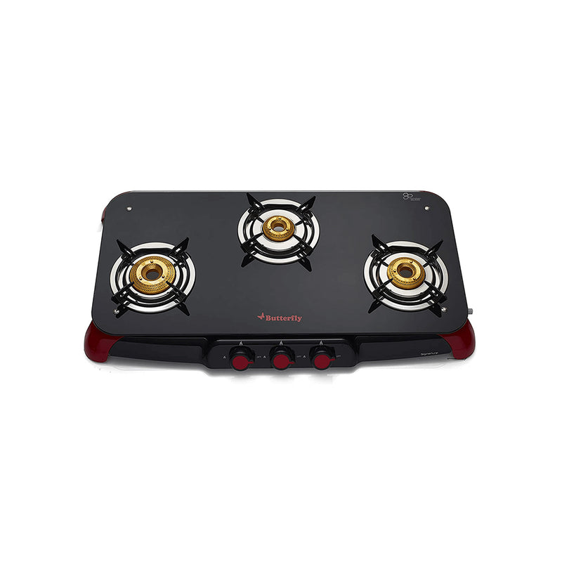 Butterfly Signature Glass Top 3 Burner Gas Stove, Manual Ignition
