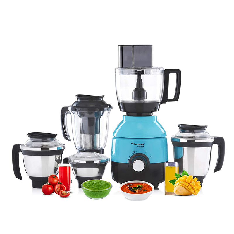 Butterfly Cresta Food Processor, 1 HP, 750 Watts, 5 Jars (Turquoise Green / Black)