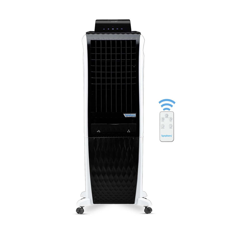 Symphony Diet 3D 30i Portable Tower Air Cooler with 3-Side Honeycomb Pads, Automatic Pop-Up Touchscreen, i-Pure Technology(30L, White & Black)