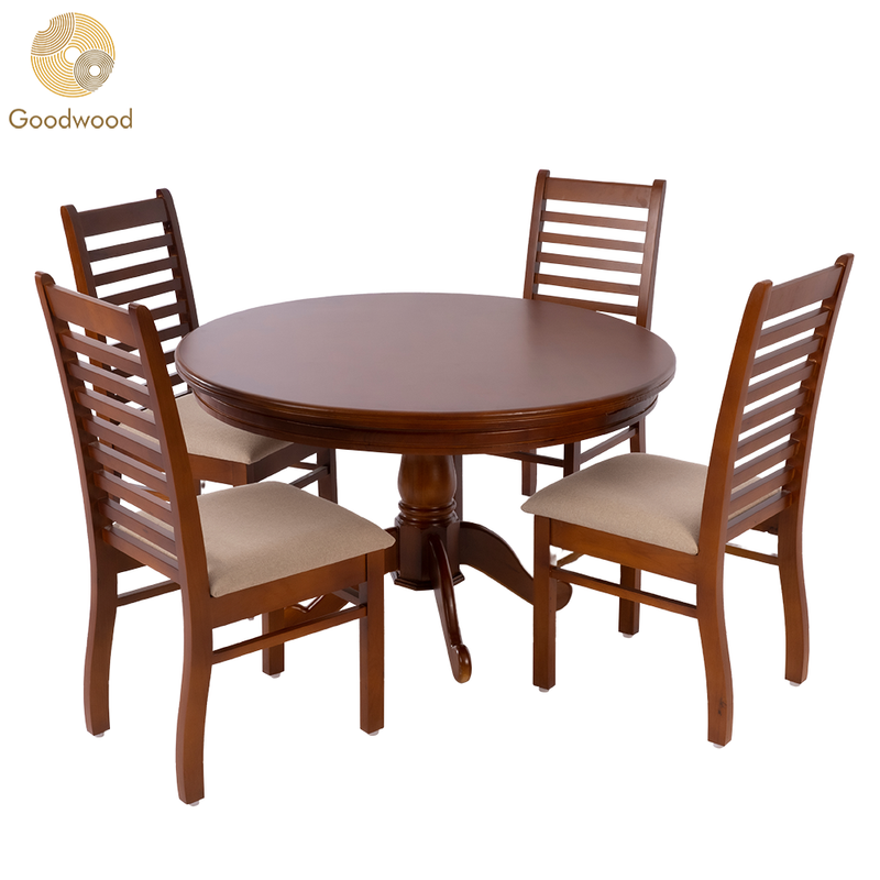 Goodwood Round 4 4 WT TEAK 4 Seater Dining Table Set