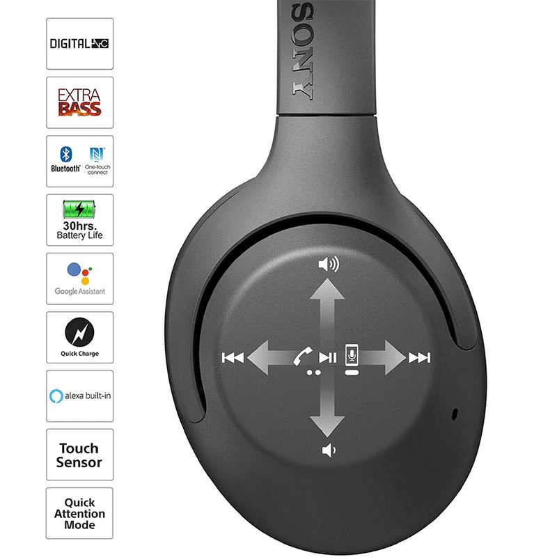 Sony WH-XB900N Wireless Bluetooth Noise Cancelling Extra Bass Headphones with 30 Hours Battery Life, Touch Control, Quick Attention Mode, Headset with mic for Phone Calls with Alexa