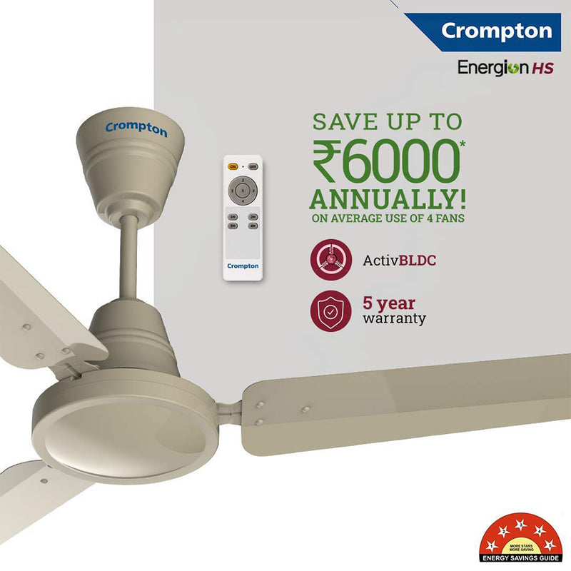 Crompton Energion HS 1200 mm BLDC Ceiling Fan with Remote Energy Efficient 5 Star Rated High Speed (Ivory)