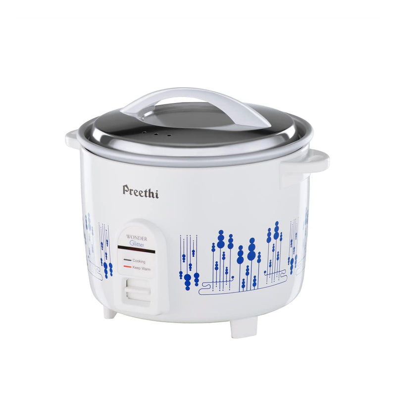 Preethi Glitter Electric Cooker, 1.8 Liters with Single Pan – White & Blue, (RC323)