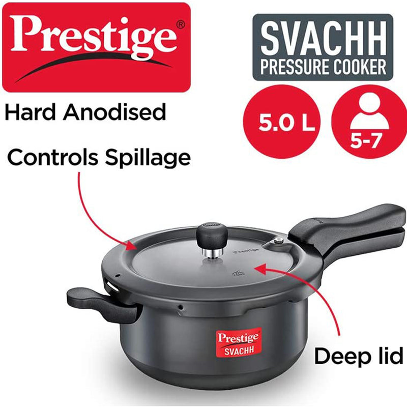 TTK Prestige Svachh Hard-Anodized Senior Pressure Pan - 5 Litre, black