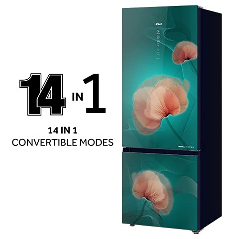 Haier 376L 3 Star Triple Inverter & Dual Fan Frost-Free Double Door Refrigerator (HRB-3964POG-E, Ocean Glass - Green)