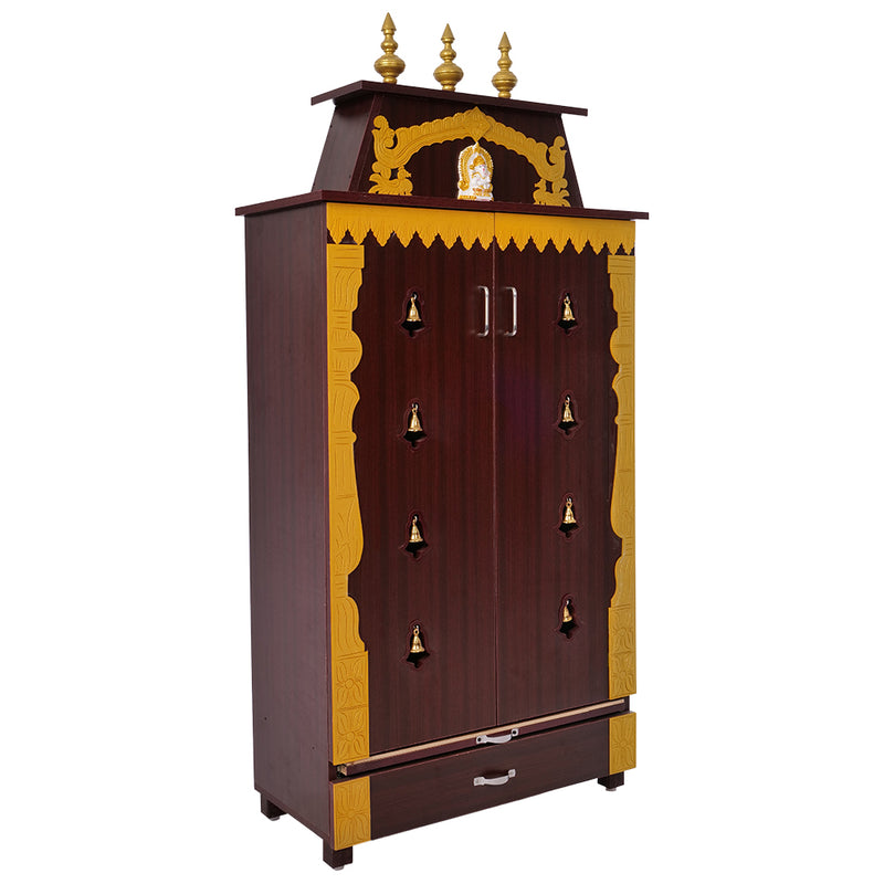 Divine Pooja Cabinet SB- Pooja with Ganesh and Bells at door