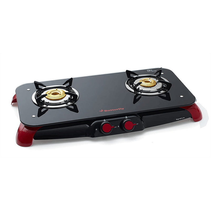 Butterfly Signature Glass Top 2 Burner Gas Stove, Manual Ignition