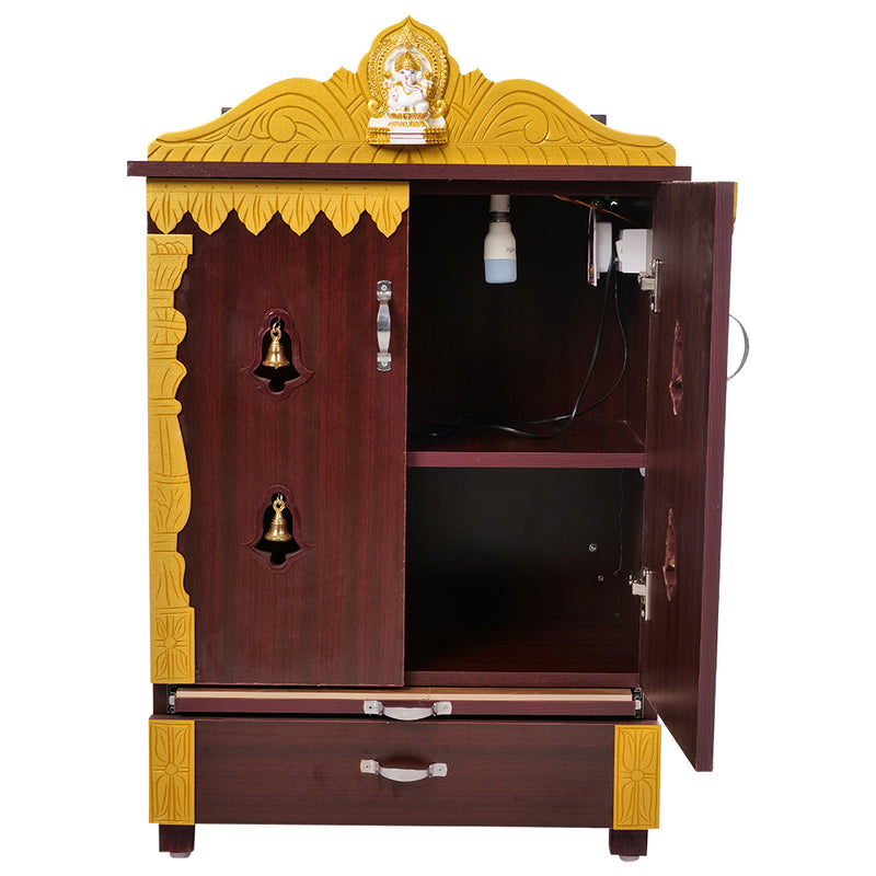Divine Pooja Cabinet SB- Pooja with Ganesh and Bells at door Medium