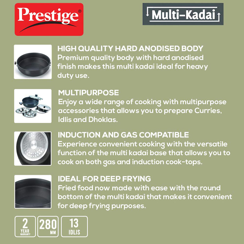 Prestige Aluminium Multi Kadhai, 4.5 L / 28cm, Black