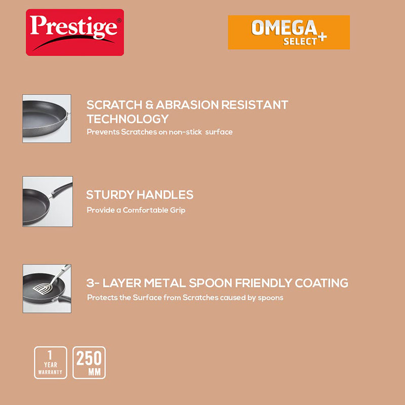 Prestige Omega Select Plus Non-Stick Aluminium Fry Pan, 25cm, Black (Small Size)-(non induction)