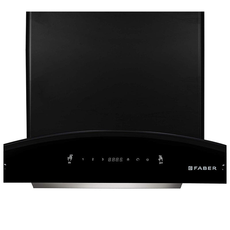 Faber 90 cm 1500 m³/hr Auto-Clean curved glass Kitchen Chimney (HOOD PRIMUS PLUS ENERGY TC SC HC BK-N 90, 2 Baffle Filters, Touch Control, Black)