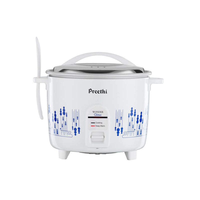 Preethi Glitter Electric Cooker, 1.8 Liters with Single Pan – White & Blue, (RC323)