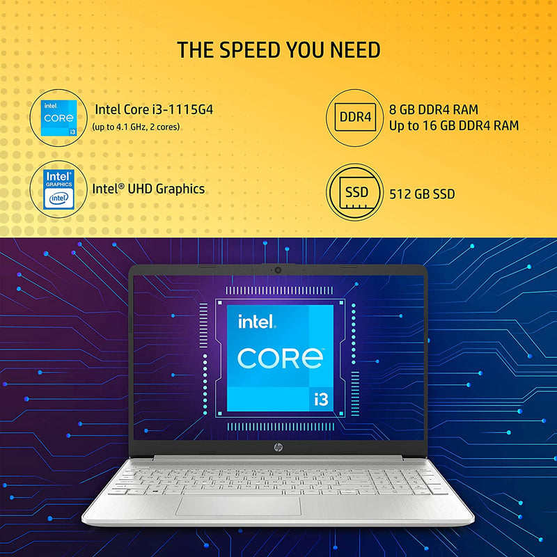 HP 15s, Intel Core i3-1115G4, 15.6 inch(39.6cm) FHD Anti-Glare Laptop (8GB RAM, 512GB SSD, Intel UHD Graphics, Win 11, MSO, Dual Speakers, Alexa) HP 15S-FQ2717TU-I3 8GB 512GB WIN 11