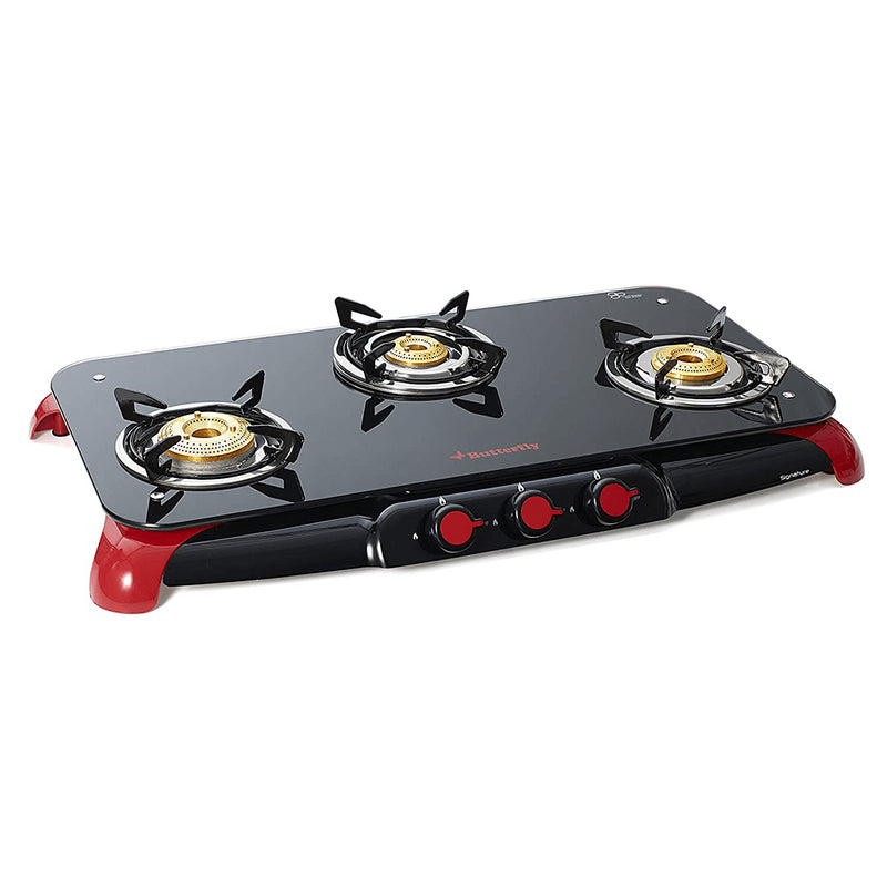 Butterfly Signature Glass Top 3 Burner Gas Stove, Manual Ignition