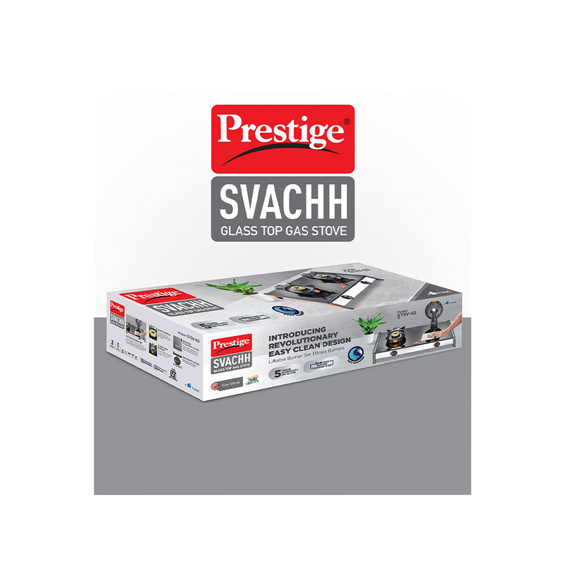 Prestige Svachh GTSV-02 Glass top LP Gas Table, 2 Burner, With Liftable Burner Set