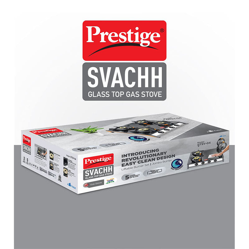 Prestige Svachh GTSV-04 Glass top LP Gas Table, 4 Burner, Black