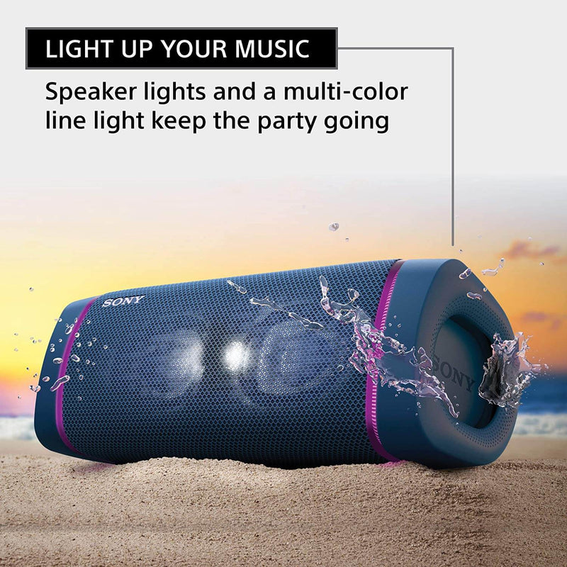 Sony SRS-XB33 Wireless Extra Bass Bluetooth Speaker with 24 Hours Battery Life, Party Lights, Party Connect, Waterproof, Dustproof, Rustproof, Speaker with Mic, Loud Audio for Phone Calls