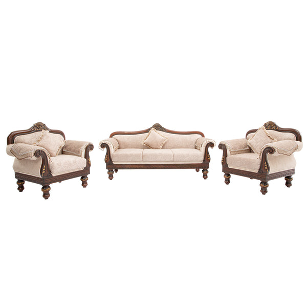 Dynasty Classic 3+1+1+Puffy Carved Teakwood Sofa (SF-CLASSIC SOFA 3 SEATER)