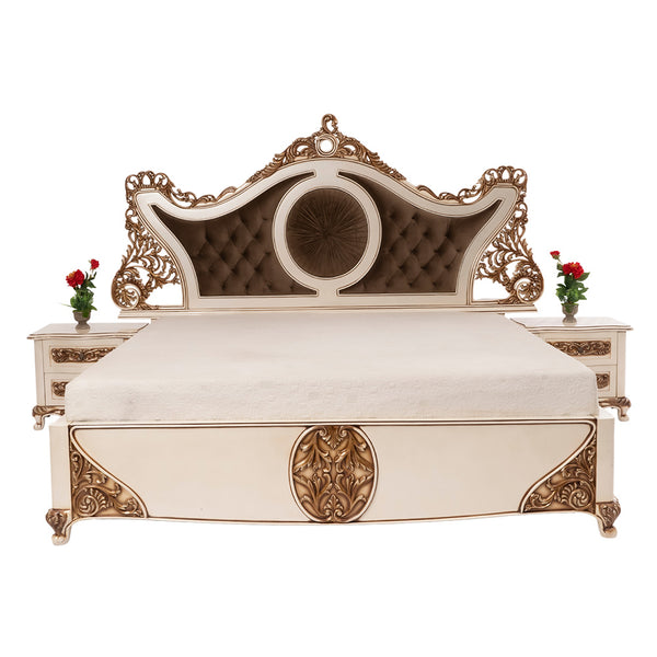 Dynasty Golden King size Cot 6 + 6.5 (SF-GAMLE WALA COT+SIDE TABLE)