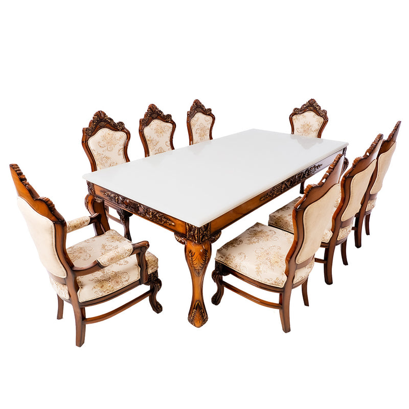 Dynasty Panama 8 seater Marble Dining with Teakwood Chairs (SF-PANAMA DINING+CHAIR 1+8)