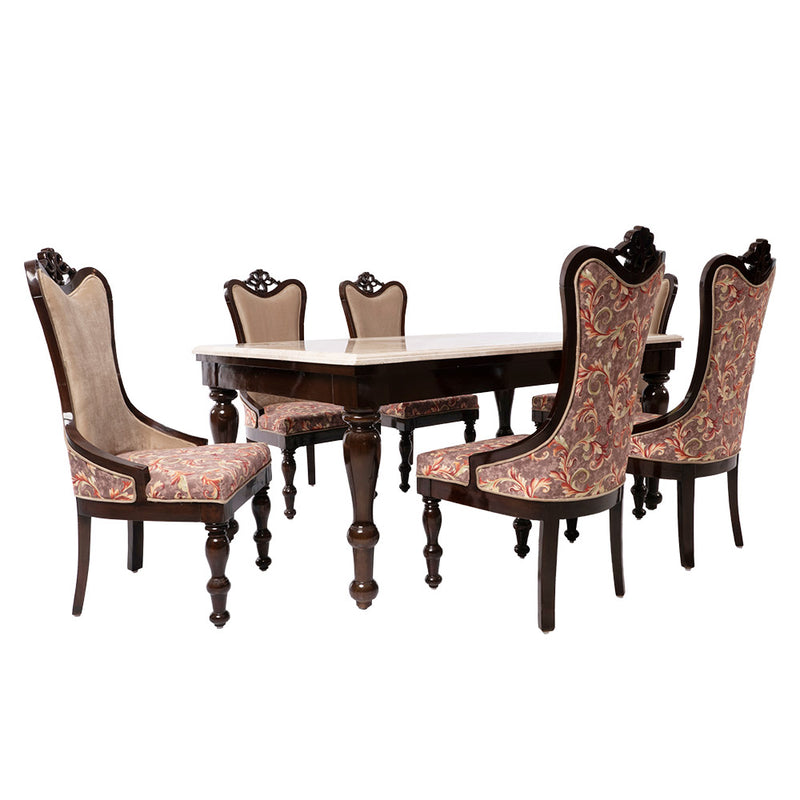 Dynasty Embelia 6 seater Marble Dining with teakwood chairs (SF-HANDLEWALA (1+6)DINING+CHAIR)