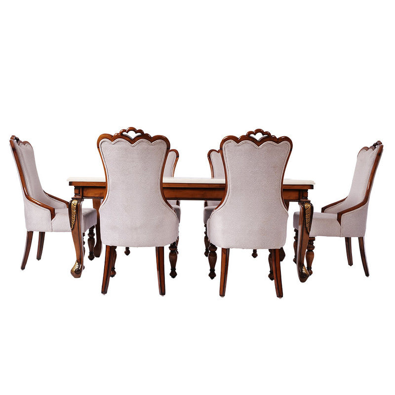 Dynasty Augusta 6 Seater Marble Dining with Teakwood Chairs (SF-INONEX DINING+CHAIR (1+6))