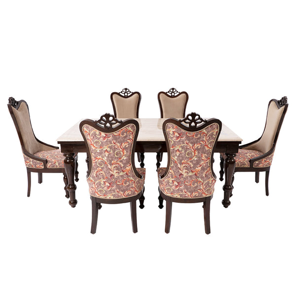 Dynasty Embelia 6 seater Marble Dining with teakwood chairs (SF-HANDLEWALA (1+6)DINING+CHAIR)