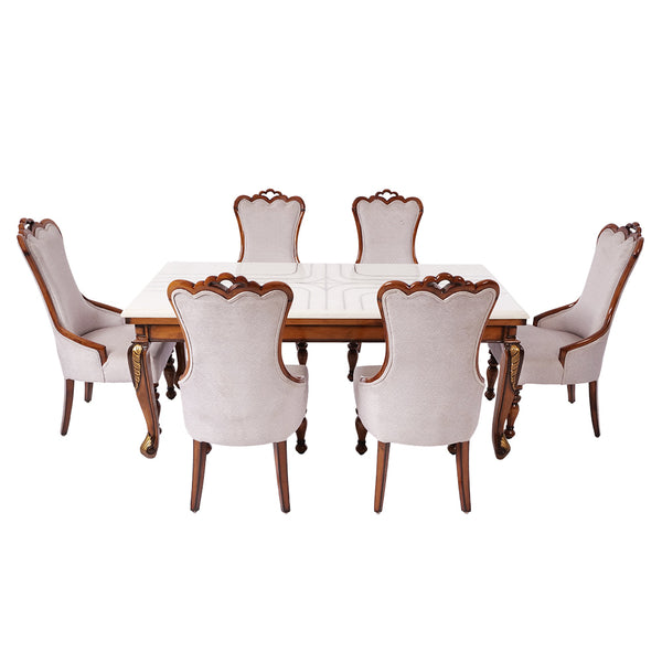 Dynasty Augusta 6 Seater Marble Dining with Teakwood Chairs (SF-INONEX DINING+CHAIR (1+6))