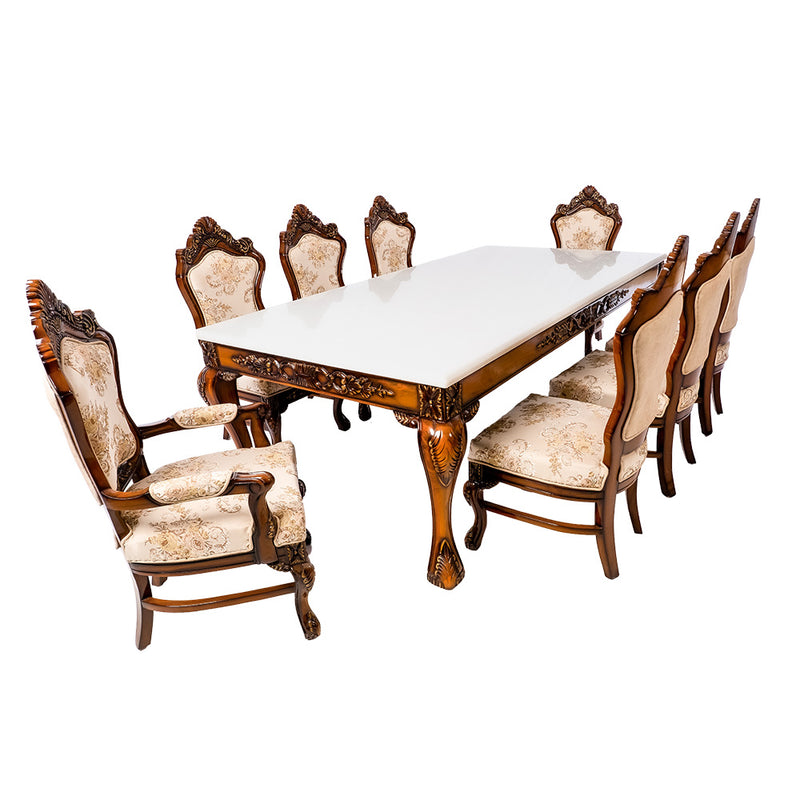 Dynasty Panama 8 seater Marble Dining with Teakwood Chairs (SF-PANAMA DINING+CHAIR 1+8)