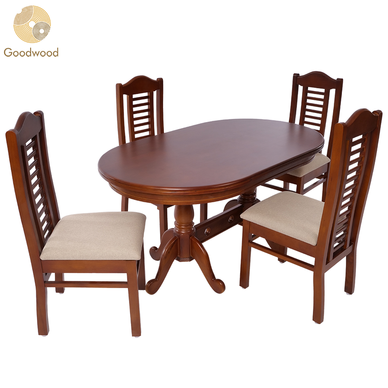 Goodwood Oval 5 3 WT WN 4 Seater Dining Table Set