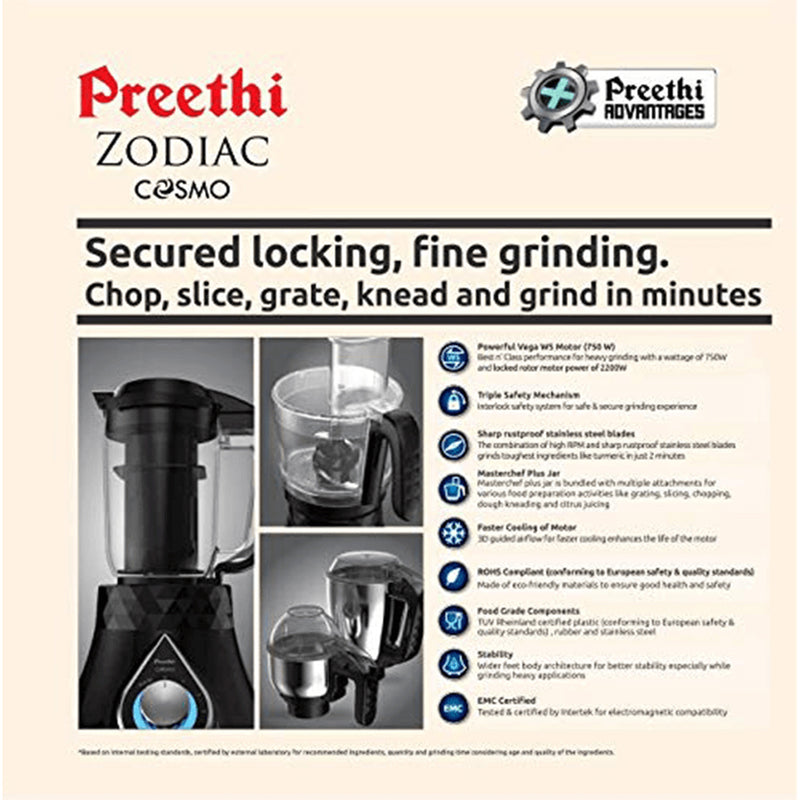 Buy Preethi Zodiac Cosmo Mixer Grinder 750 Watt motor with 5 Jars Online at  Preethi E-Store