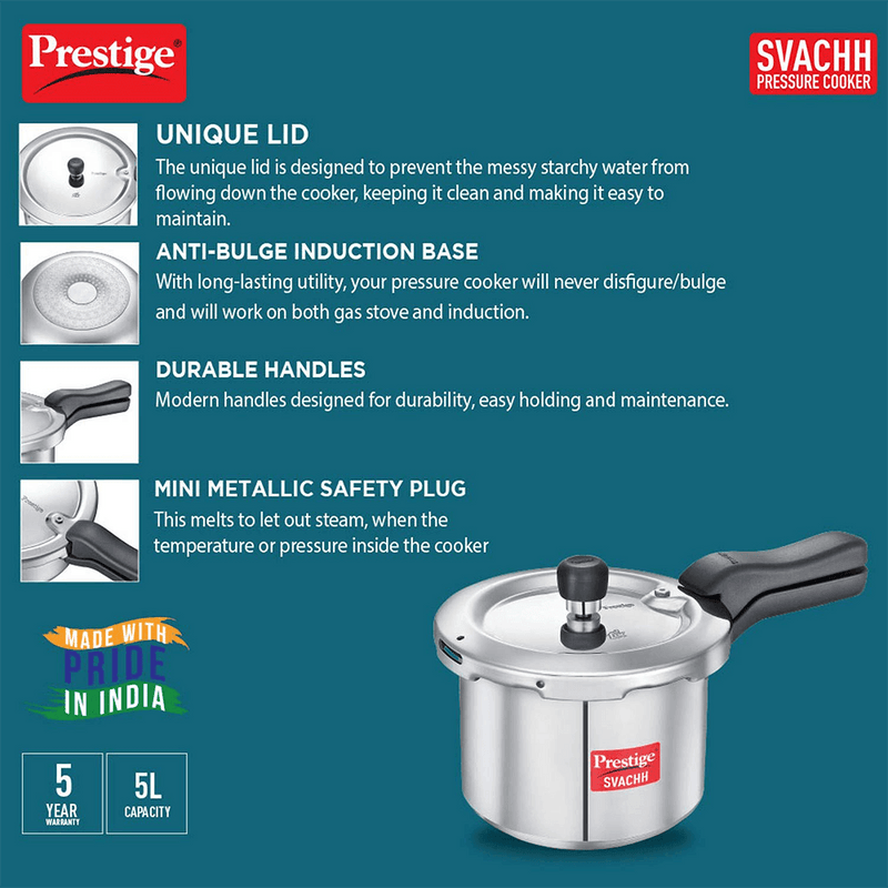 Prestige Svachh Aluminium Pressure Cooker, with Spillage Control