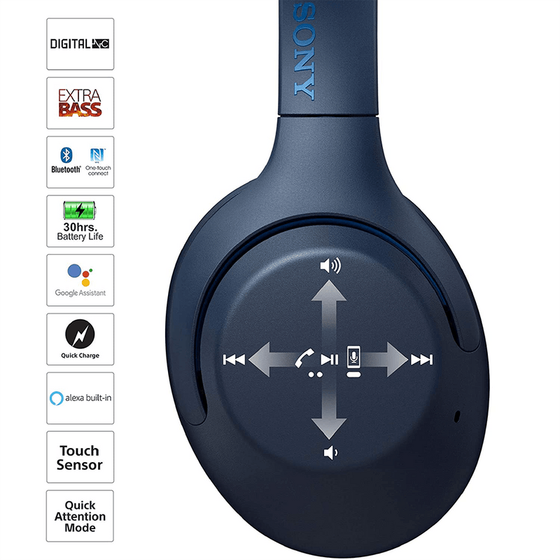 Sony WH-XB900N Wireless Bluetooth Noise Cancelling Extra Bass Headphones with 30 Hours Battery Life, Touch Control, Quick Attention Mode, Headset with mic for Phone Calls with Alexa