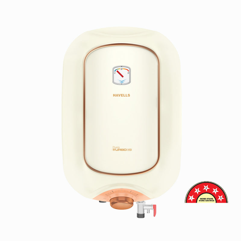 Havells Puro Turbo 25-L Storage Heater with Flexi Pipe, Safe Shock Plug (Pink)